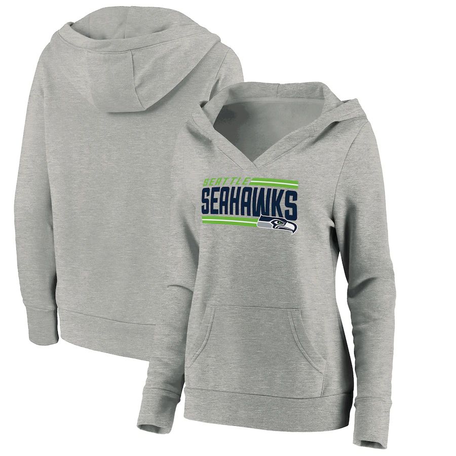 Women Seattle Seahawks Fanatics Branded Heathered Gray On Side Stripe V-Neck Pullover Hoodie->women nfl jersey->Women Jersey